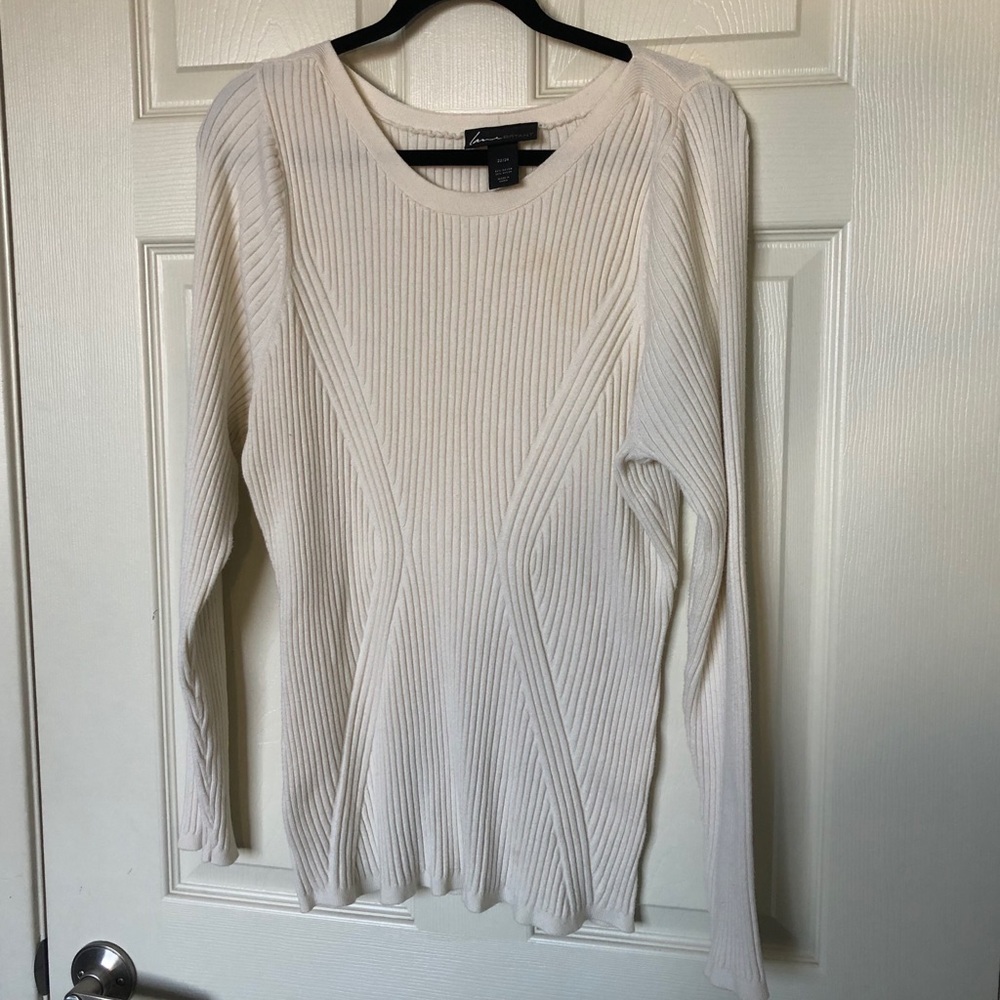 LANE BRYANT cream ribbed oversized long sweater